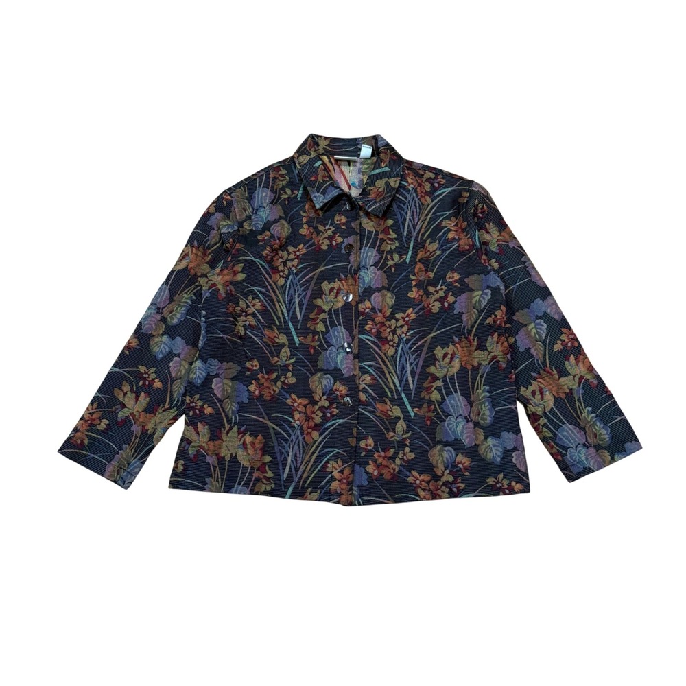 Chico's Design Woven Jacquard Floral Button Front Blazer Jacket Size 3 XL Fall